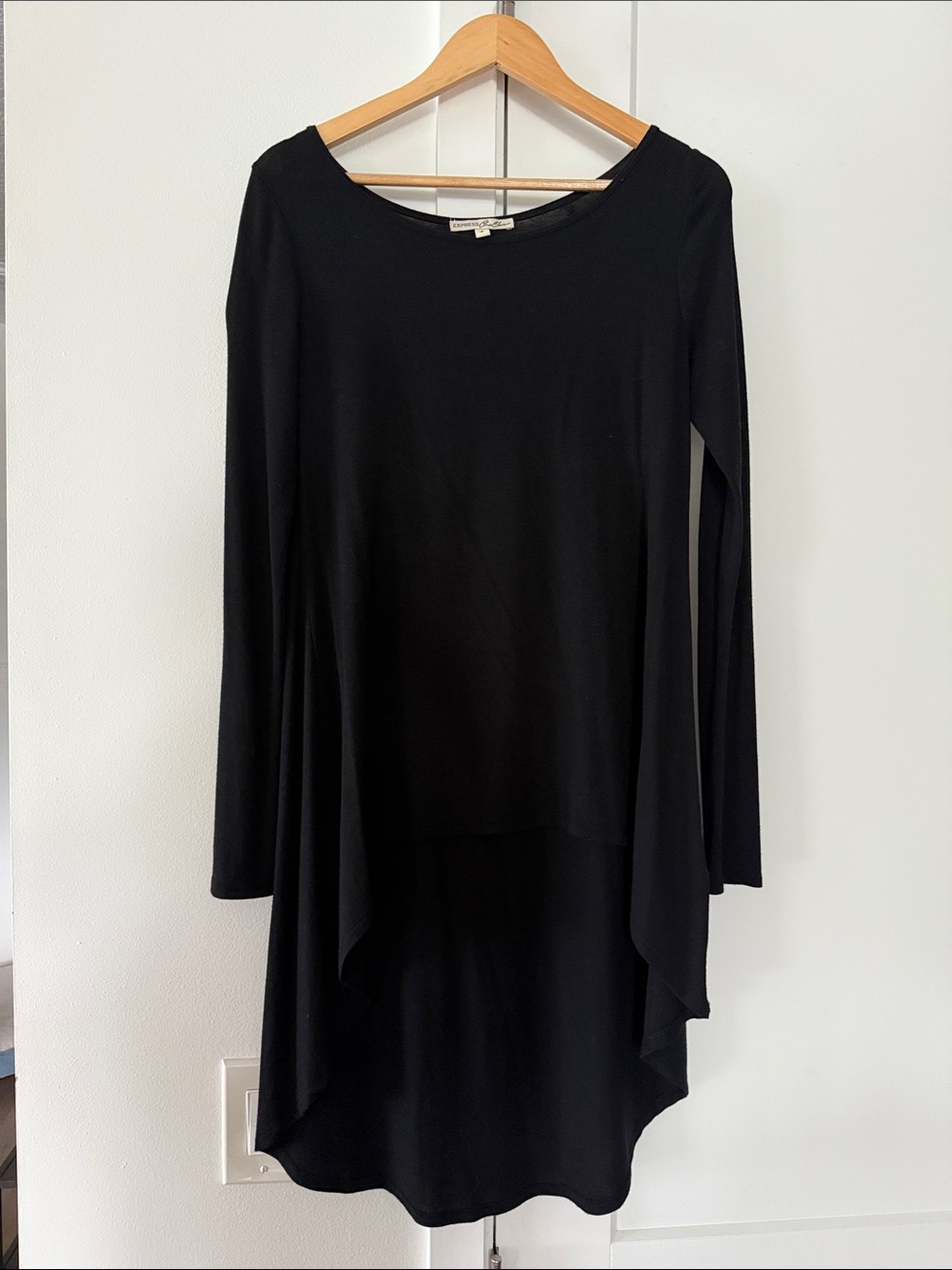 Express Women's Black Long-Sleeve Draped Tunic Long Top
